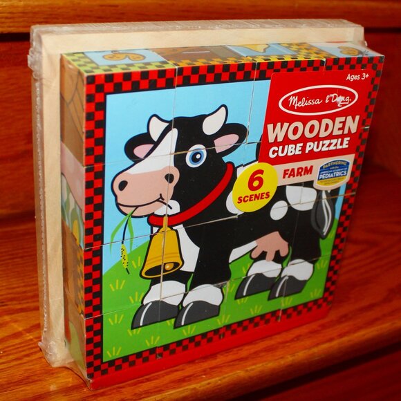 3/$77❤️Melissa & Doug Animal Farm Wooden Cube Puzzle with Storage Tray 6-in-1 - Picture 2 of 11